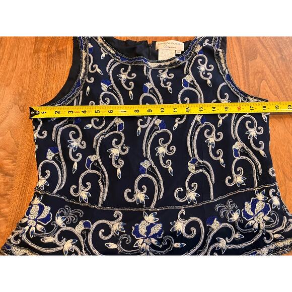 ADRIANNA PAPELL OCCASIONS 16 Blue, Silk, Sleeveless Top, Blue, Beads Embroidery - Picture 7 of 9